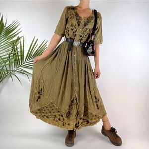 Green Embroidered Rayon Vintage Festival Fairy Dress